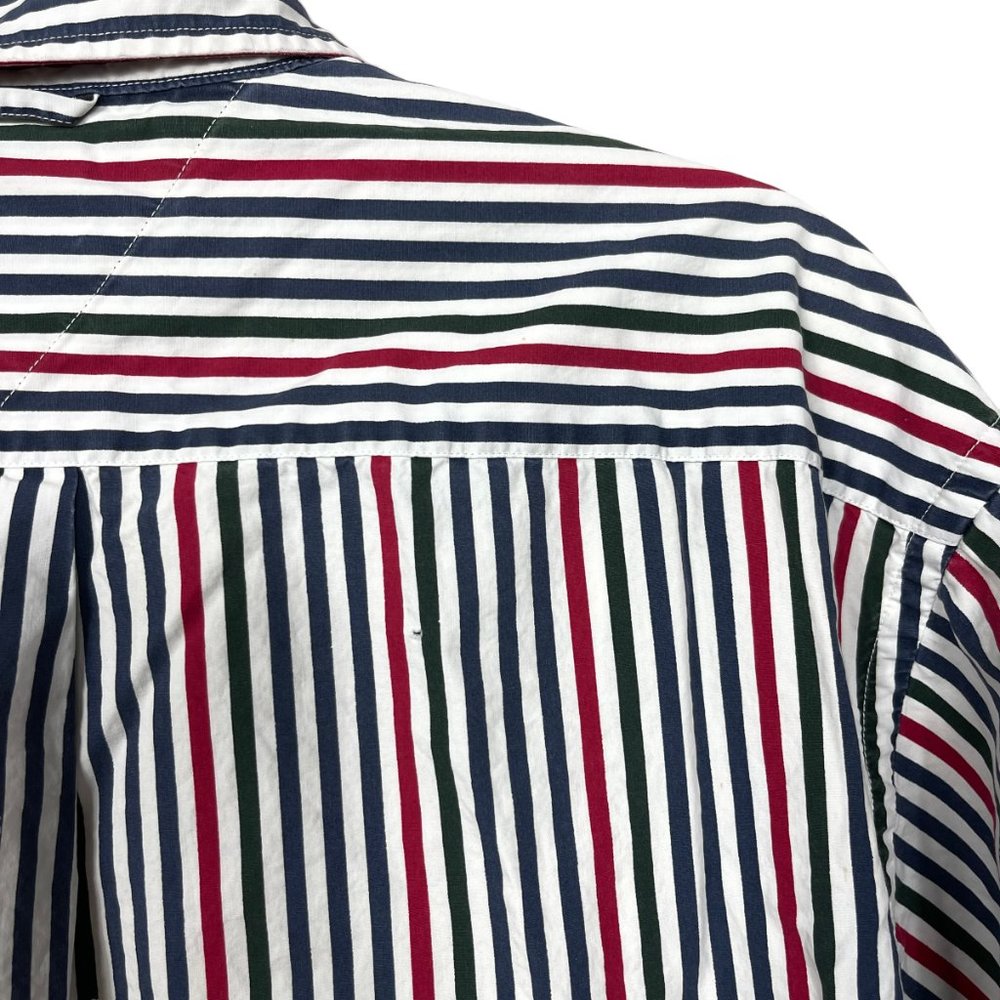 Vintage Tommy Hilfiger Button Down Shirt Mens L Short Sleeve Crest Multi Stripe - Picture 7 of 8